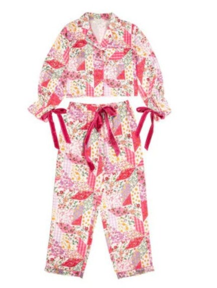 Nwt Simply Southern Patchwork Pink Pajamas W/ Velvet Like Bows Size Xl